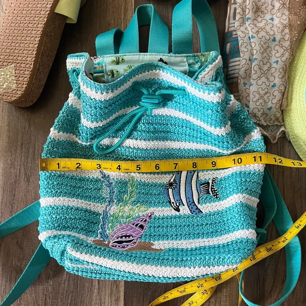 Vera Bradley Antilles Aquatic Straw Drawstring Small Backpack Bundle - Picture 14 of 16